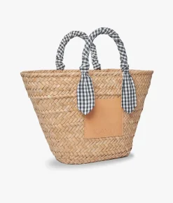Marlow Straw Scarf Tote Bag - Black Gingham - Kayu