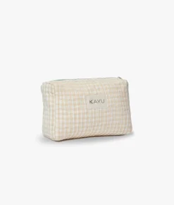 Mini Elsie Travel Case Zip Pouch Bag - Beige Gingham - Kayu