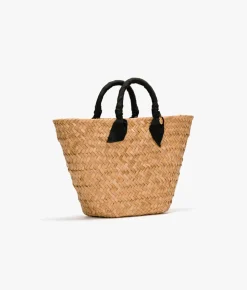 Rosie Woven Straw Ribbon Handle Tote - Black - Kayu