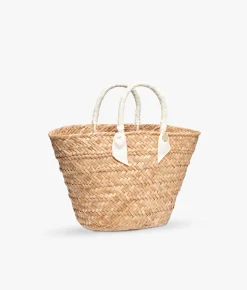 Rosie Woven Straw Ribbon Handle Tote - Ivory - Kayu
