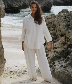 The Handloom Echo Maxi Shirt - Natural With Stripes