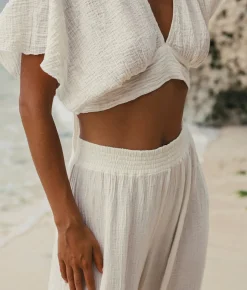 The Handloom Skye Palazzo Pants - Natural With Stripes