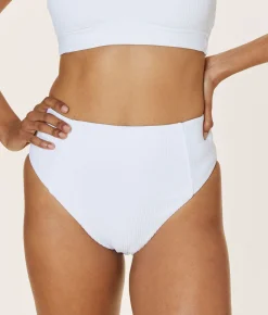 The High Waist Cheeky Bikini Bottom - Ribbed - White
