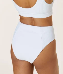 The High Waist Cheeky Bikini Bottom - Ribbed - White