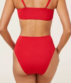 The High Waist Cheeky Bikini Bottom - Eco Nylon - Cherry Red