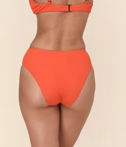 The 90s High Waist Bikini Bottom - Eco Ribbed - Vermillion